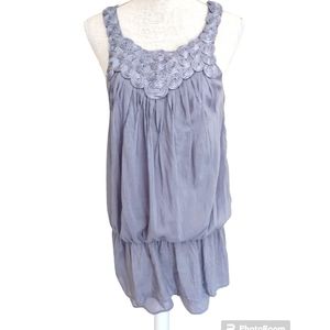 Trinity Womens SMALL Silk Blend Sleeveless Top Rosettes Elastic Drop Waist Gray